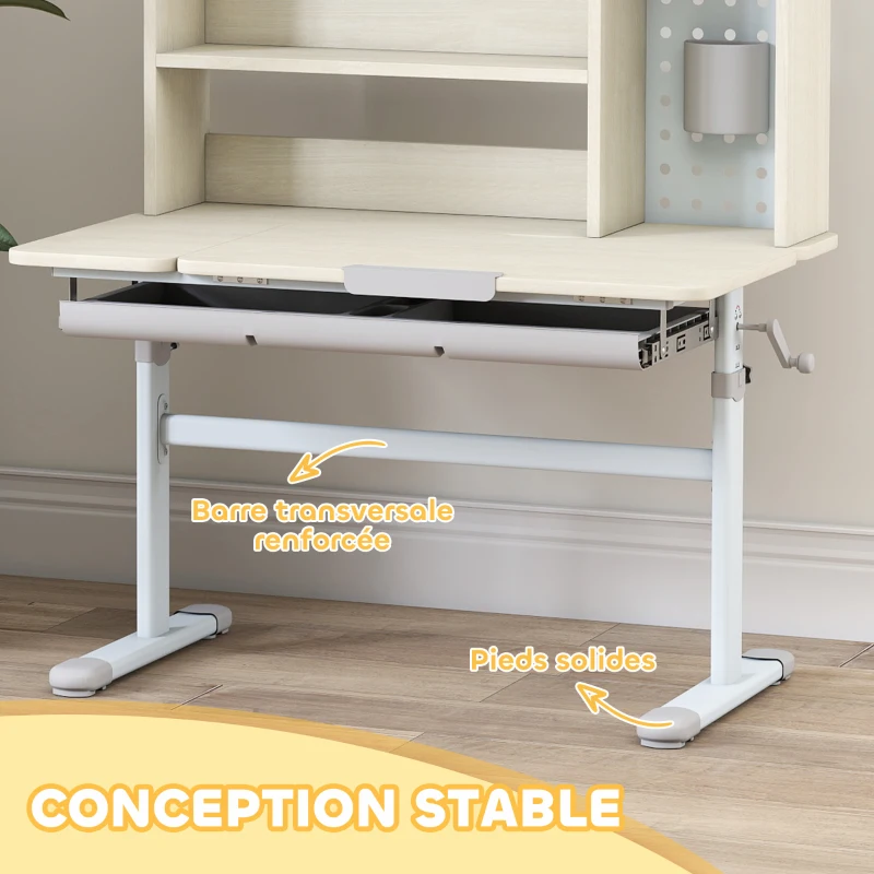 AIYAPLAY Bureau pour enfants, table d'étude réglable en hauteur avec plateau inclinable, 80 x 51 x 108,5-130,5 cm, naturel