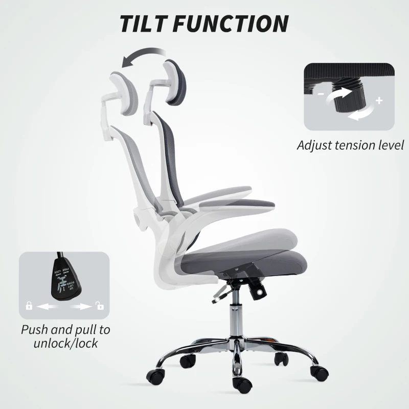 HOMCOM Mesh Back Office Chair, with Lumbar Support - Charcoal Grey