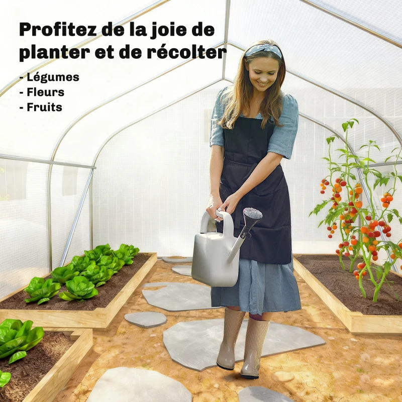 Outsunny Serre Tunnel de Jardin 13,35 m² dim. 4,5L x 3l x 2H m Porte + 6 fenêtres enroulables Acier galvanisé bâche PE Haute densité Blanc