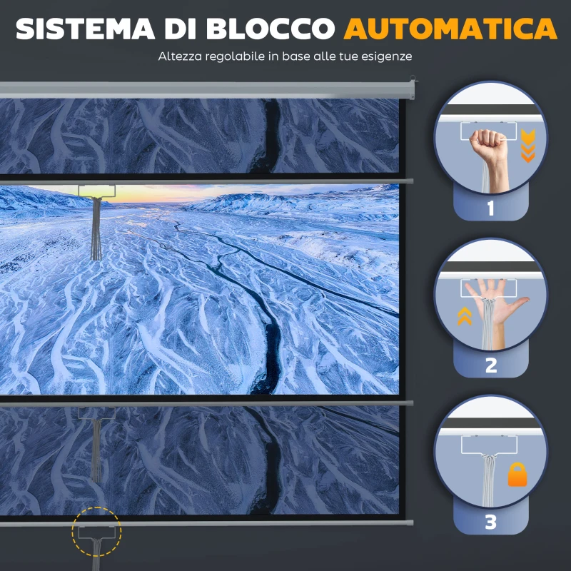 HOMCOM Telo per Proiettore 120" Rapporto 16:9, Fissaggio a Muro e Soffitto per Casa e Ufficio, Bianco