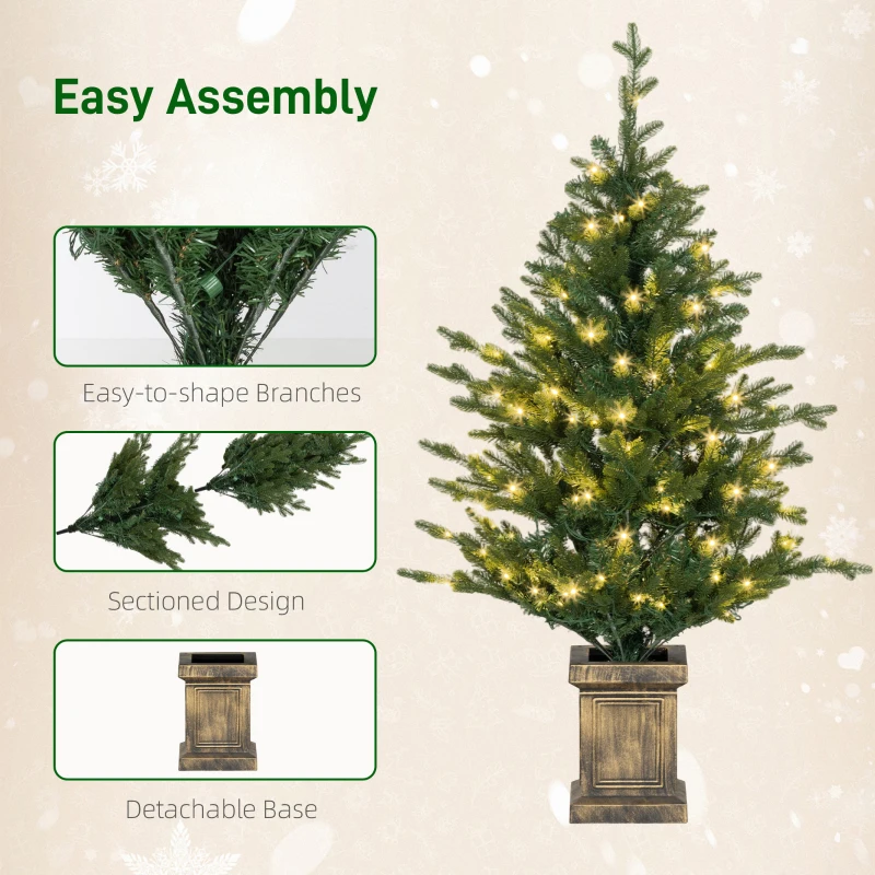 HOMCOM Set of Two Artificial 4ft Christmas Trees, with Lights - Green
