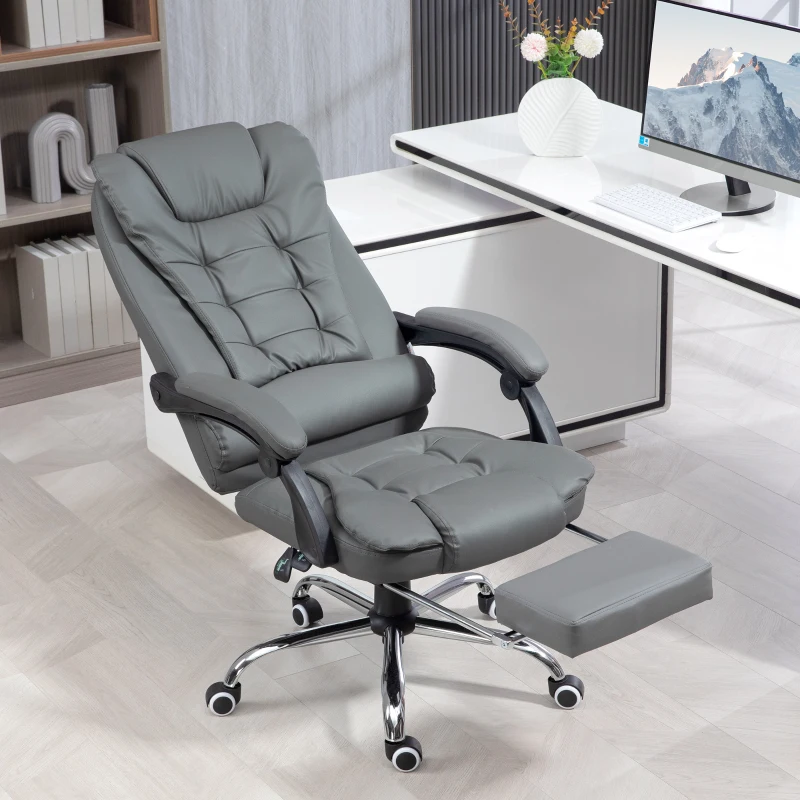 HOMCOM Fauteuil de bureau fauteuil manager grand confort dossier inclinable roulettes PU 64,5 x 69 x 117 cm gris