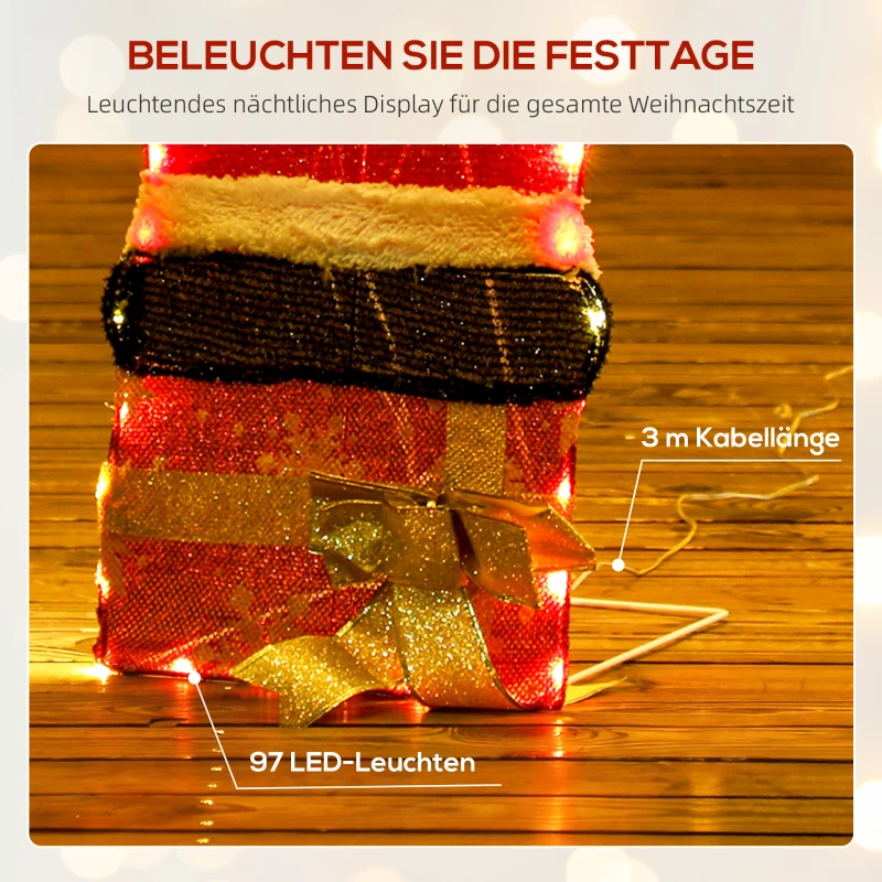 Outsunny 97er LED Weihnachtsdeko, Weihnachten Weihnachtsmann in warmweiß, Stahlrahmen Mehrfarbig