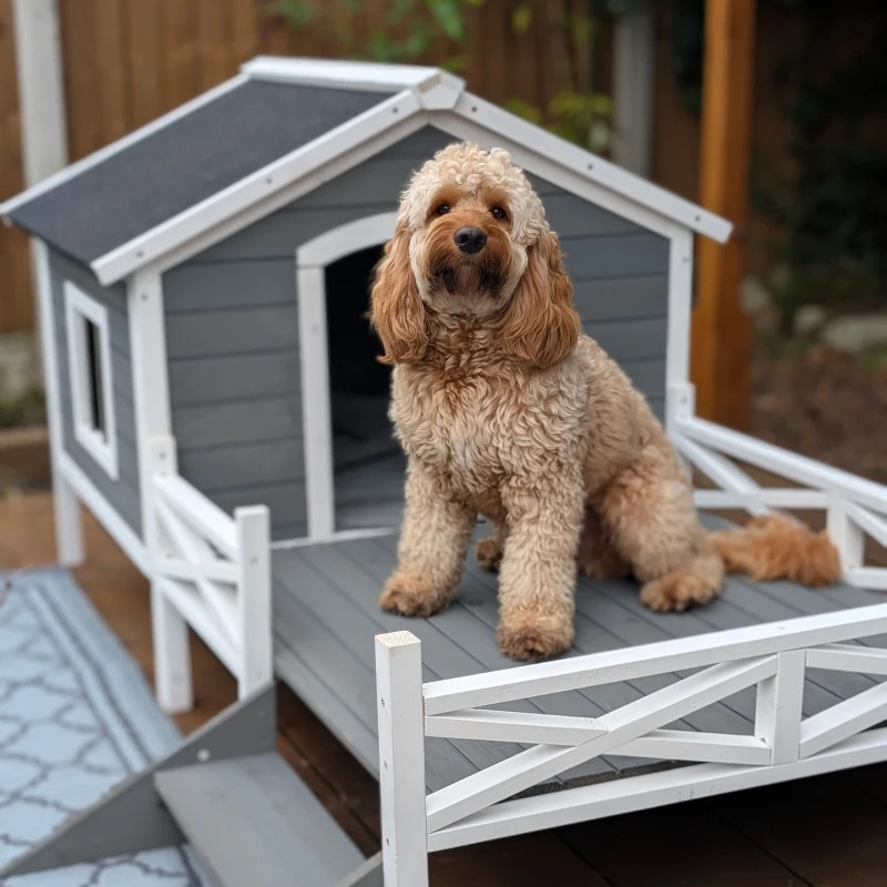 PawHut Small/Medium Dog House with Porch, Grey