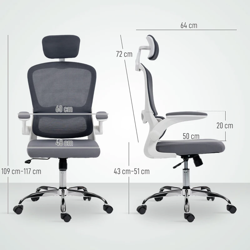 HOMCOM Mesh Back Office Chair, with Lumbar Support - Charcoal Grey