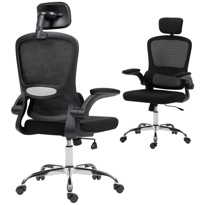 HOMCOM Mesh Back Office Chair, with Lumbar Support - Black