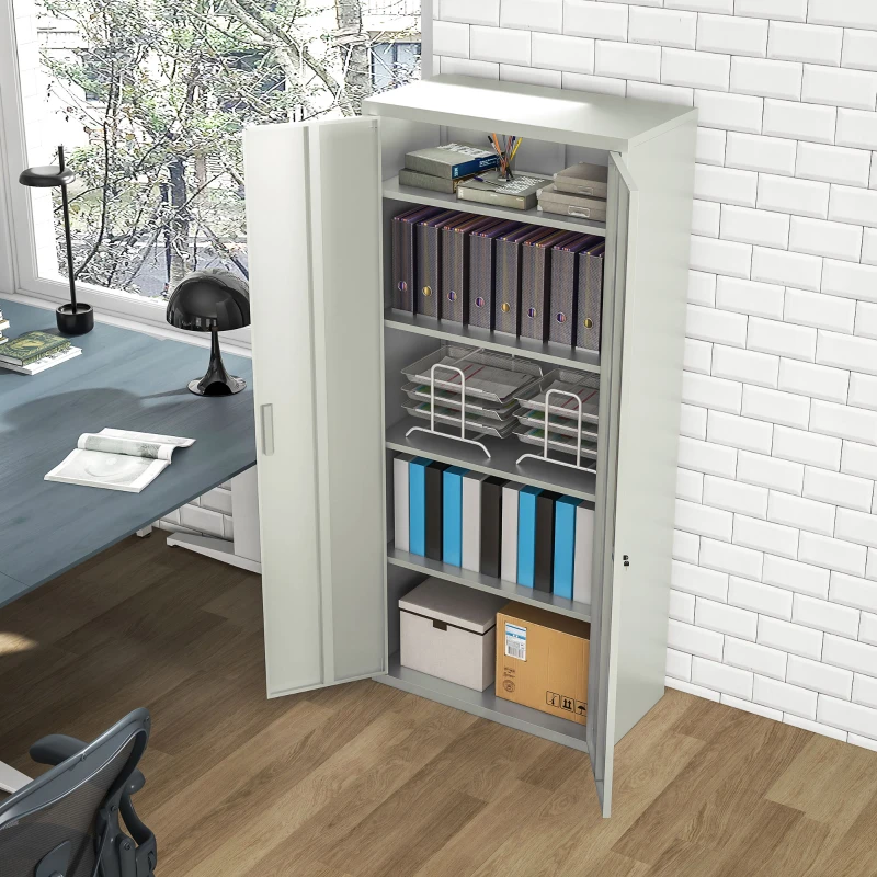 HOMCOM Archivador con Llave Estantes Ajustable Armario Archivador Metálico para Oficina Estudio Salón 80x40x180 cm Blanco