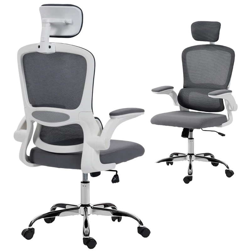 HOMCOM Mesh Back Office Chair, with Lumbar Support - Charcoal Grey