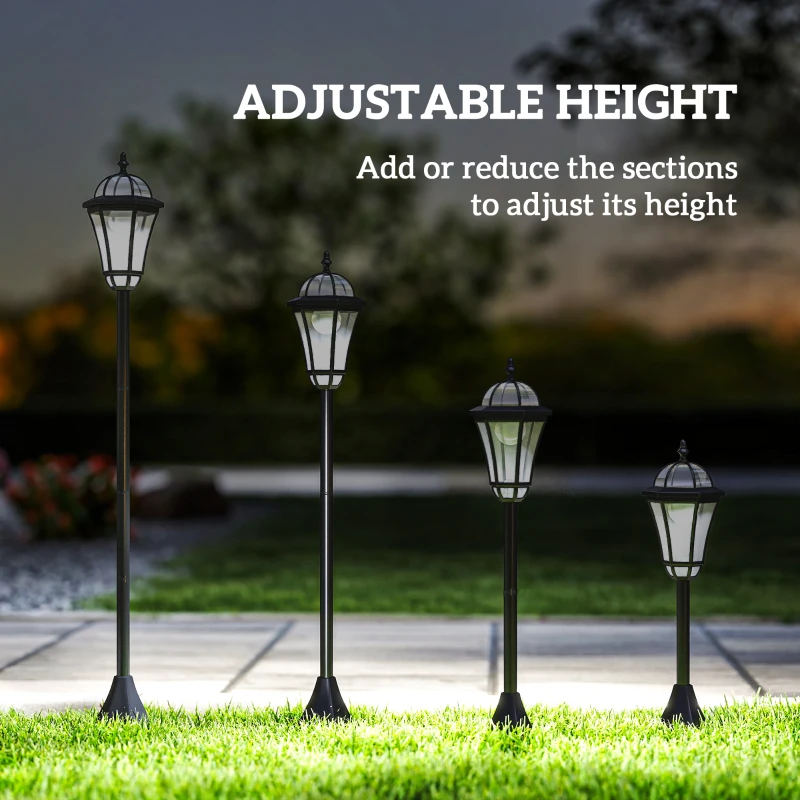Outsunny 2 PCS LED Garden Lights Lamp Post Solar Powered Lantern Patio Pathway Walkway Outdoor Water-Resist Auto Switch 6 Hours Black