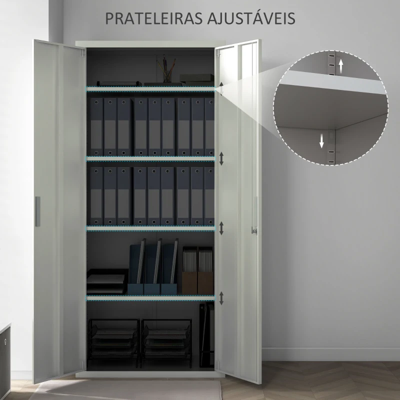 HOMCOM Armário para Arquivos de 5 Níveis com Chaves Prateleiras Ajustáveis Armário de Arquivos Metálico 80x40x180 cm Branco