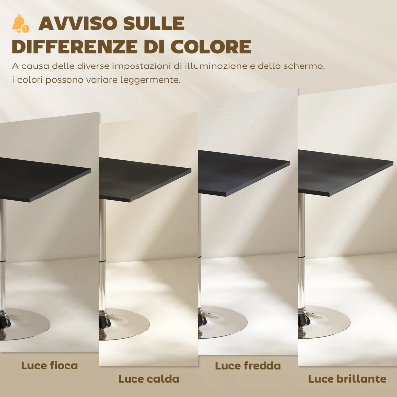 HOMCOM Tavolo Quadrato Regolabile in Altezza, Metallo e MDF, Tavolino da Bar, Cucina, Soggiorno, Nero, 60x60x69-91cm