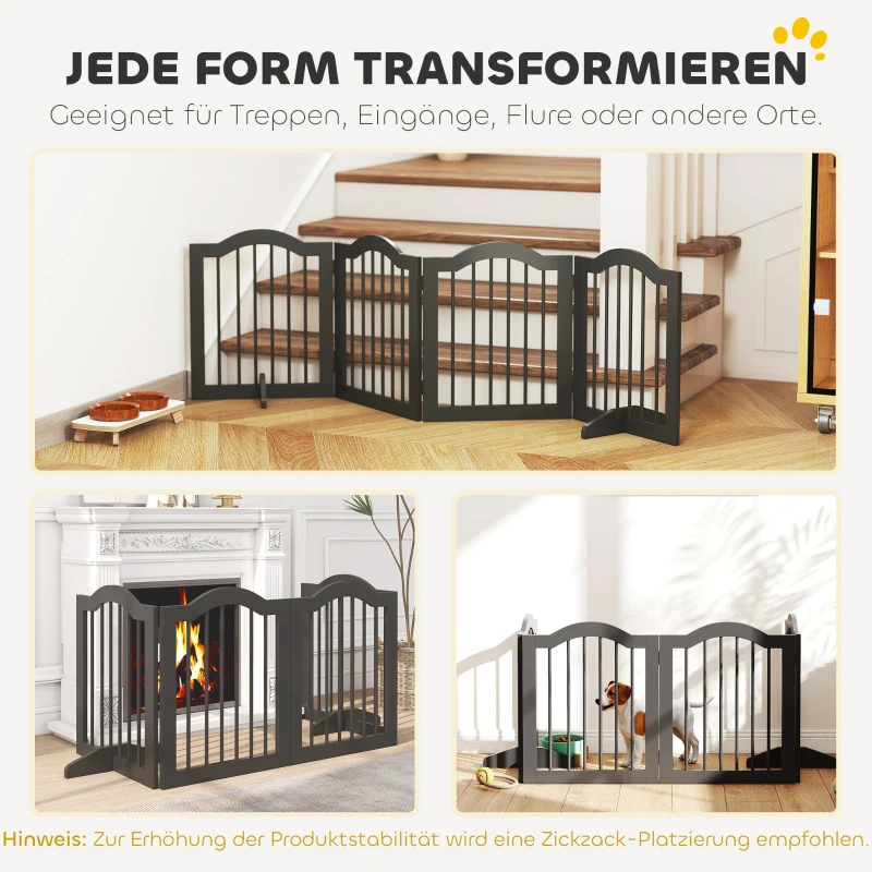 PawHut Absperrgitter Hund Freistehendes Schutzgitter mit Füßen, Klappbar Hundegitter, 4 Paneelen, 208 x 29,5 x 61 cm, Schwarz