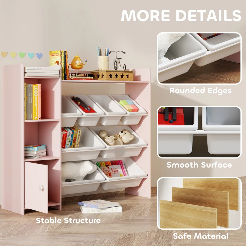 AIYAPLAY Toy Storage Unit with 8 Removable Bins, Storage Shelves, Cabinet, Pink