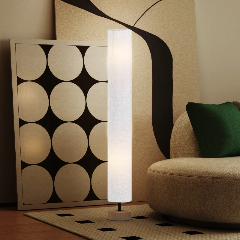 HOMCOM Floor Lamp for Living Room, 47" Modern Standing Lamp with Linen Shade, Wooden Base, Grey