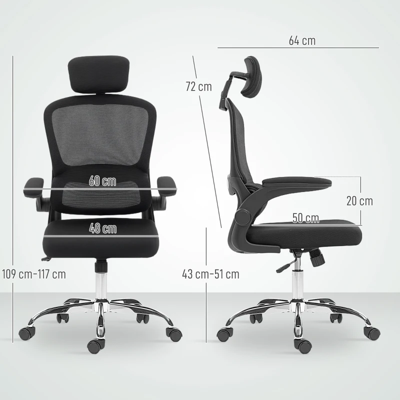 HOMCOM Mesh Back Office Chair, with Lumbar Support - Black
