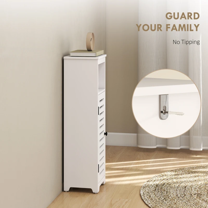 HOMCOM Mobile da bagno, a 4 livelli, porta a persiana, mensola aperta, 22x20x75cm, Bianco