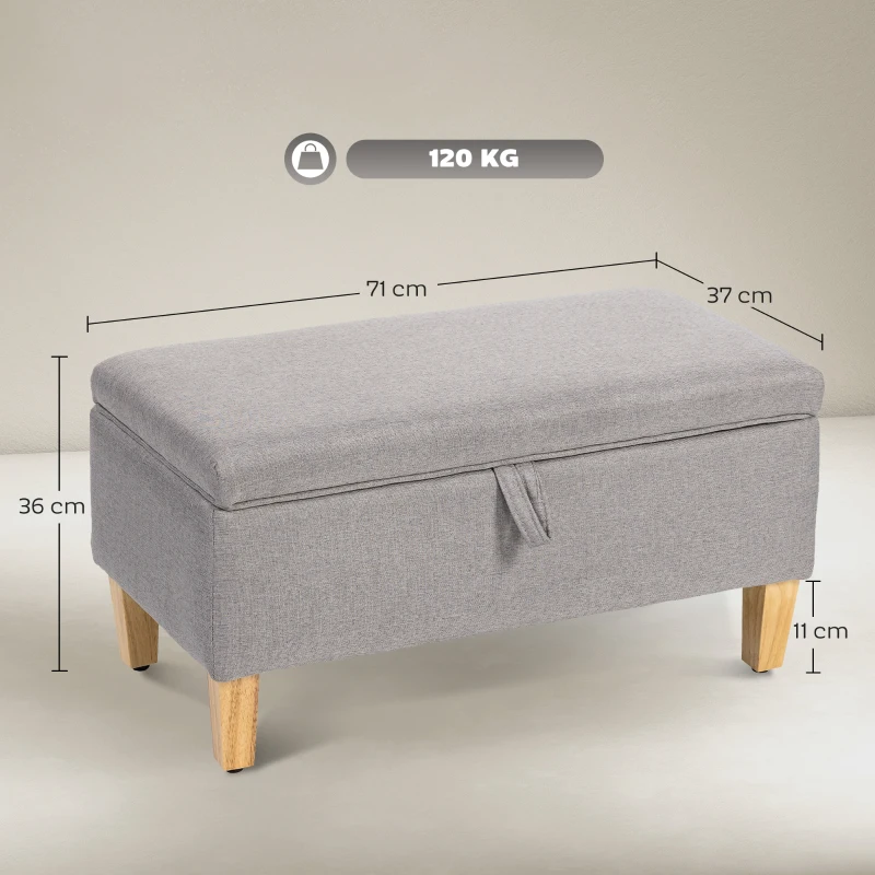 HOMCOM 30L Linen Storage Ottoman Padded Footstool with Rubberwood Legs for Storage Box, Bed End, Shoe Bench, Seating, Light Grey