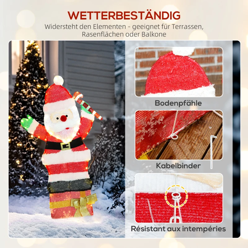 Outsunny 97er LED Weihnachtsdeko, Weihnachten Weihnachtsmann in warmweiß, Stahlrahmen Mehrfarbig