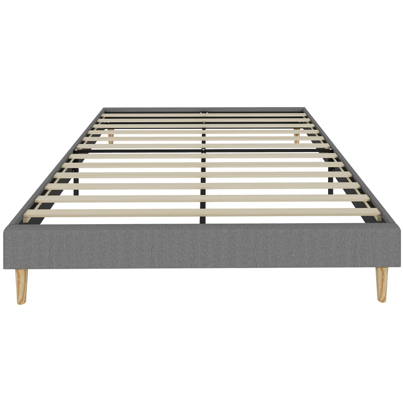 HOMCOM Estructura de cama 160 x 200 cm con somier de lamas de madera, cama doble tapizada en terciopelo acanalado, gris
