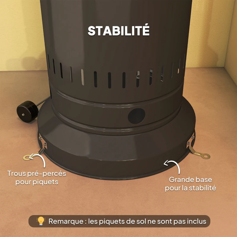 Outsunny chauffage exterieur terrasse, parasol chauffant gaz portable 11 KW niveaux de chauffe réglable 82x82x223cm noir