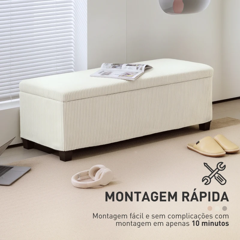 HOMCOM Banco de Arrumação Capacidade de 84 L Estofado em Veludo Banco Pé de Cama para Dormitório 112x42x40 cm Bege