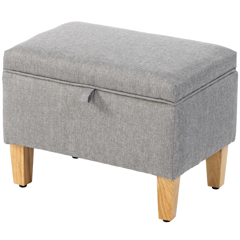 HOMCOM 16L Linen Storage Ottoman Padded Footstool with Rubberwood Legs for Storage Box, Bed End, Shoe Bench, Seating, Light Grey