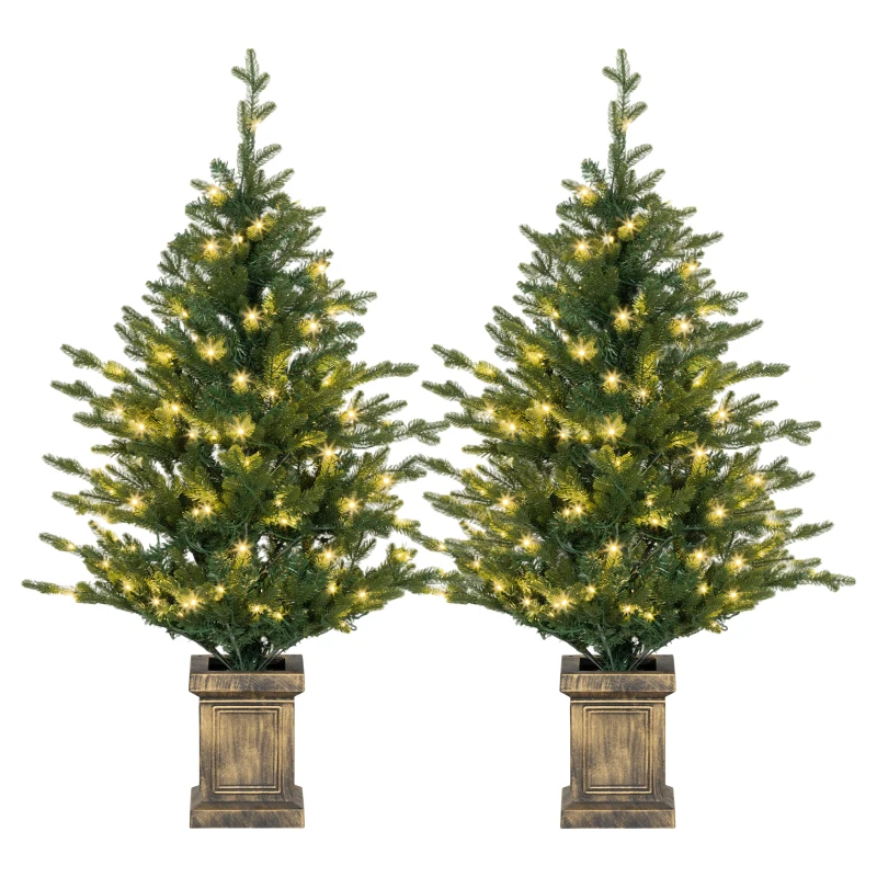 HOMCOM Set of Two Artificial 4ft Christmas Trees, with Lights - Green