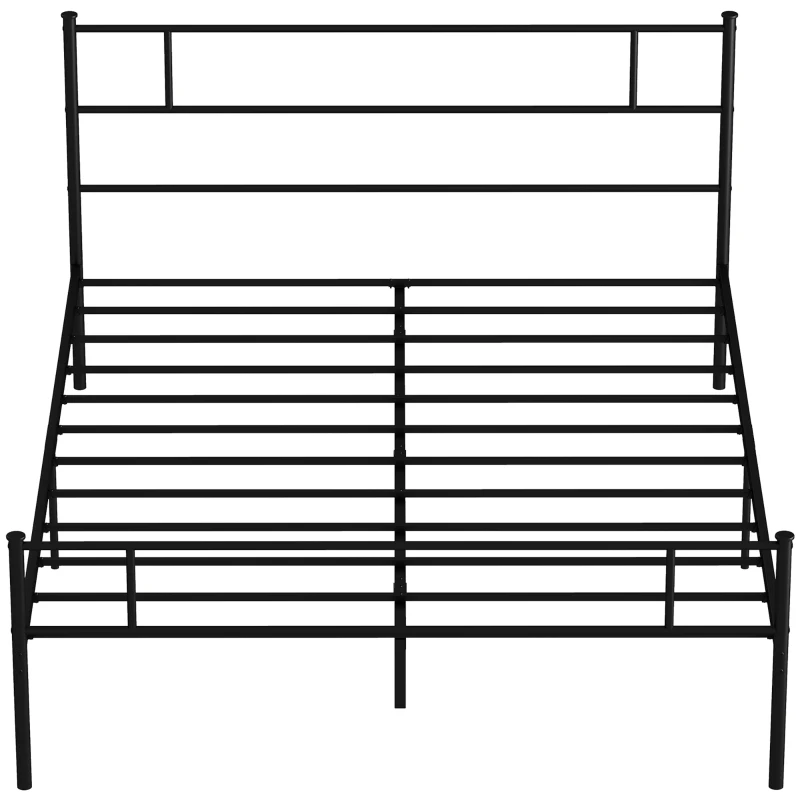 HOMCOM King Metal Bed Frame Solid Bedstead Base with Headboard and Footboard, Metal Slat Support and Underbed Storage Space, Bedroom Furniture, Black