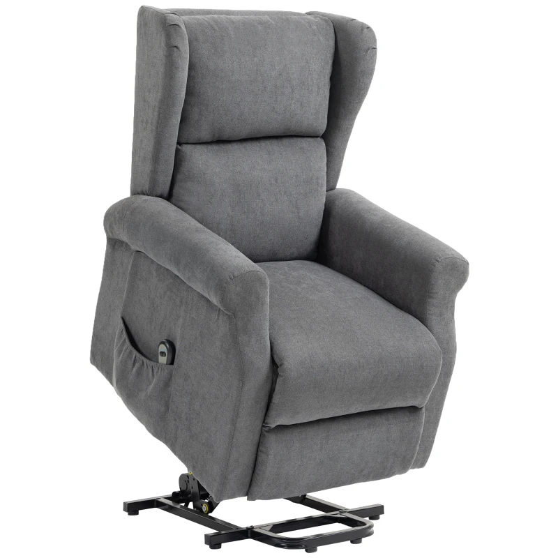 HOMCOM Power Lift Recliner Armchair, Electric Lift Chair for Elderly, Fabric Riser and Reclining Chair with Remote Control, Side Pockets, Extended Footrest, for Living Room, Charcoal Grey