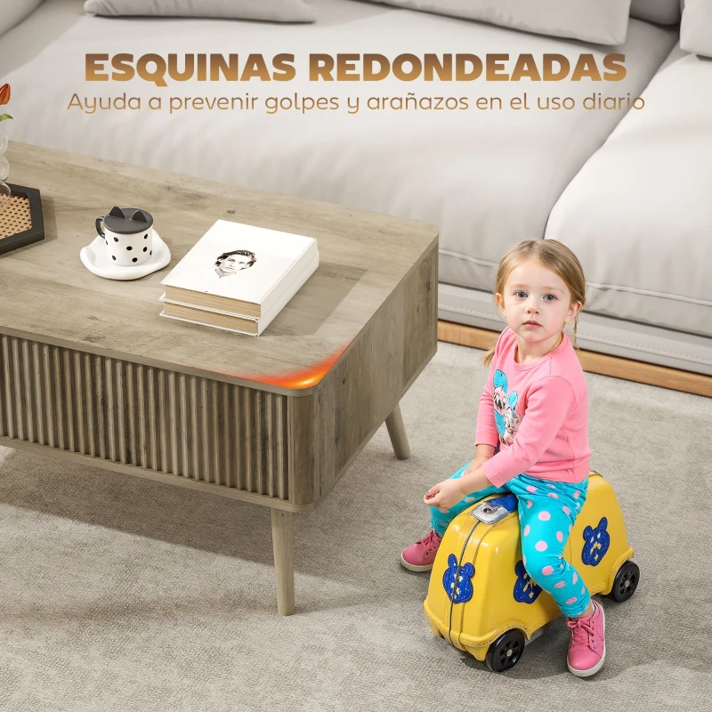 HOMCOM Mesa de Centro Elevable con Compartimentos Ocultos de Almacenaje y Patas de Pino para Salón Comedor 91x56x43 cm Roble