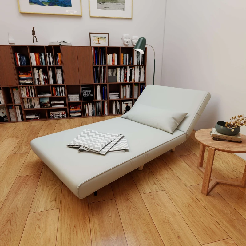 HOMCOM Einzelsofa Schlafsofa Sofabett Klappsofa verstellbar Rückenlehne Liege nordisch skandinavisch 25D Schaumstoff Haus Leinenimitat Kautschukholz Cremeweiß 94 x 78 x 80 cm