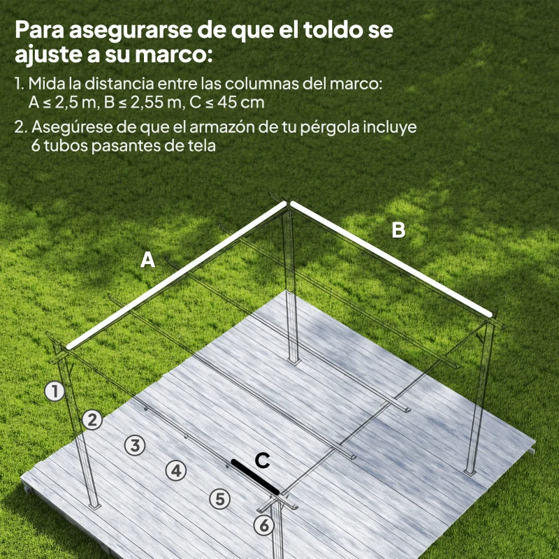Outsunny Cubierta para Techo Retráctil de 2,5x2,55m para Pérgola 3x3 Tela de Repuesto con 10 Orificios de Drenaje Pardo