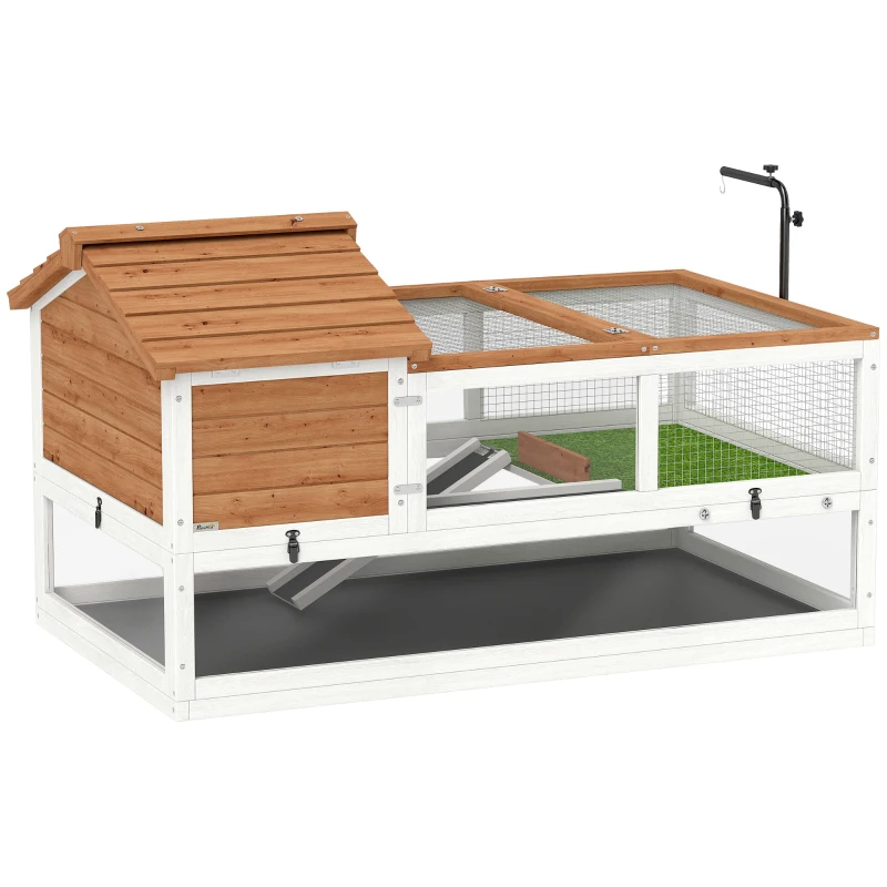 PawHut Schildpaddenhuis, 2-laags verblijf, lampenhouder, kooi voor kleine dieren, Oranje