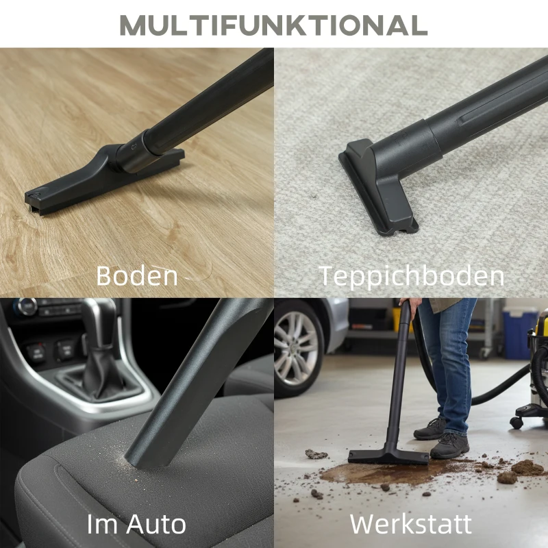 HOMCOM Nass- und Trockensauger, rollbar, 3-faches Filtersystem, 20 L Staubbehälter