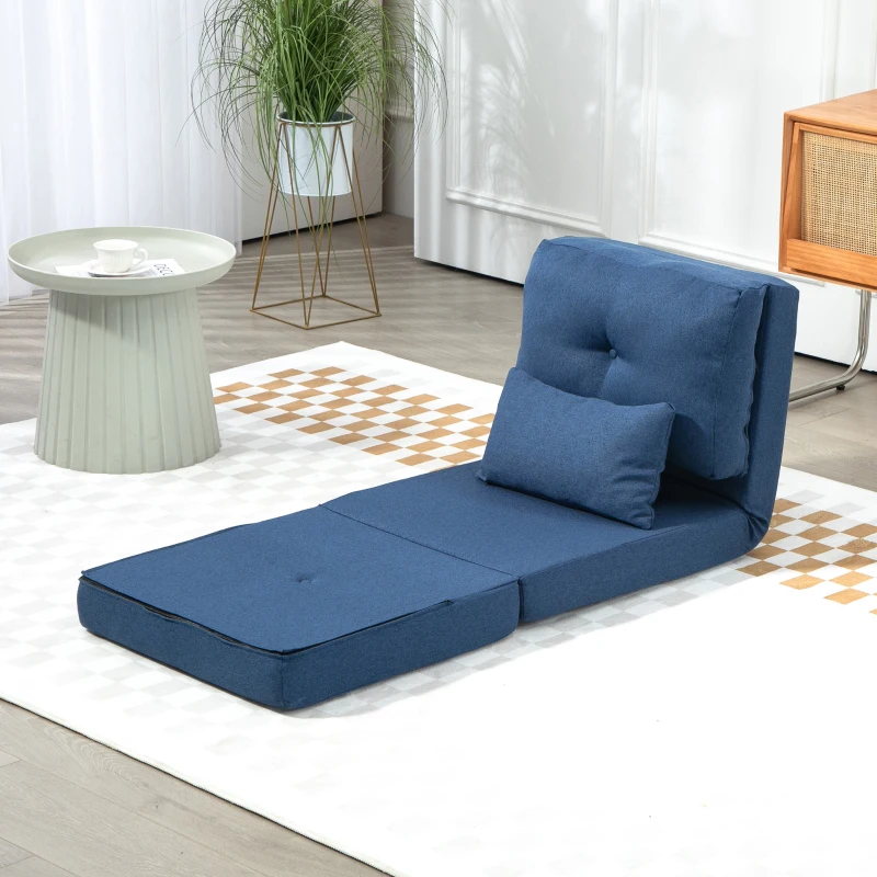 HOMCOM Chauffeuse canapé-lit convertible fauteuil 1 place avec 1 coussin avec dossier réglable, bleu foncé