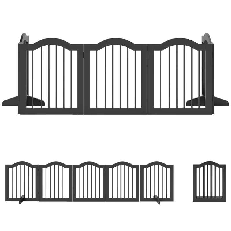 PawHut Absperrgitter Hund Freistehendes Schutzgitter mit Füßen, Klappbar Hundegitter, 5 Paneelen, 261,5 x 29,5 x 61 cm, Schwarz