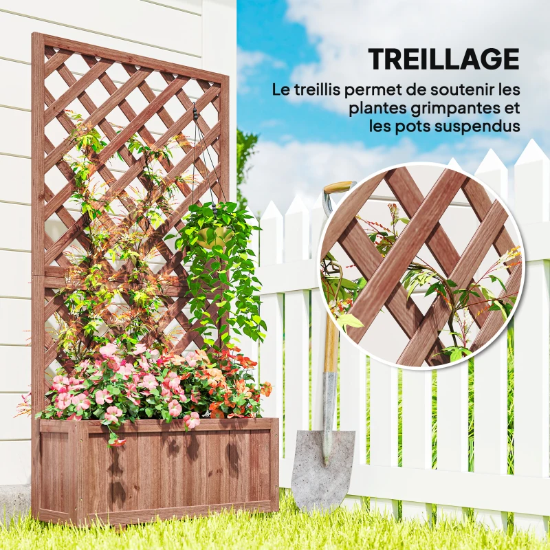 Outsunny Jardinière avec Treillis - bac à Fleurs - jardinière sur Pied - dim. 72,5L x 31,5l x 149,5H cm Inserts d'irrigation Inclus Bois Sapin pré-huilé