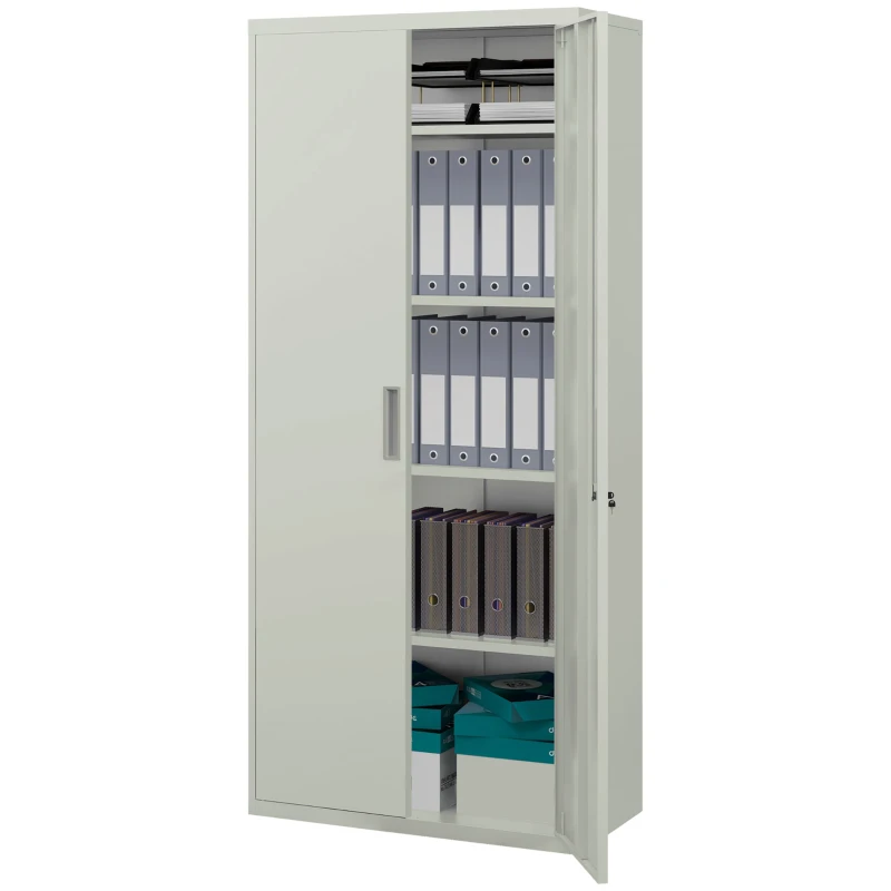 HOMCOM Armário para Arquivos de 5 Níveis com Chaves Prateleiras Ajustáveis Armário de Arquivos Metálico 80x40x180 cm Branco