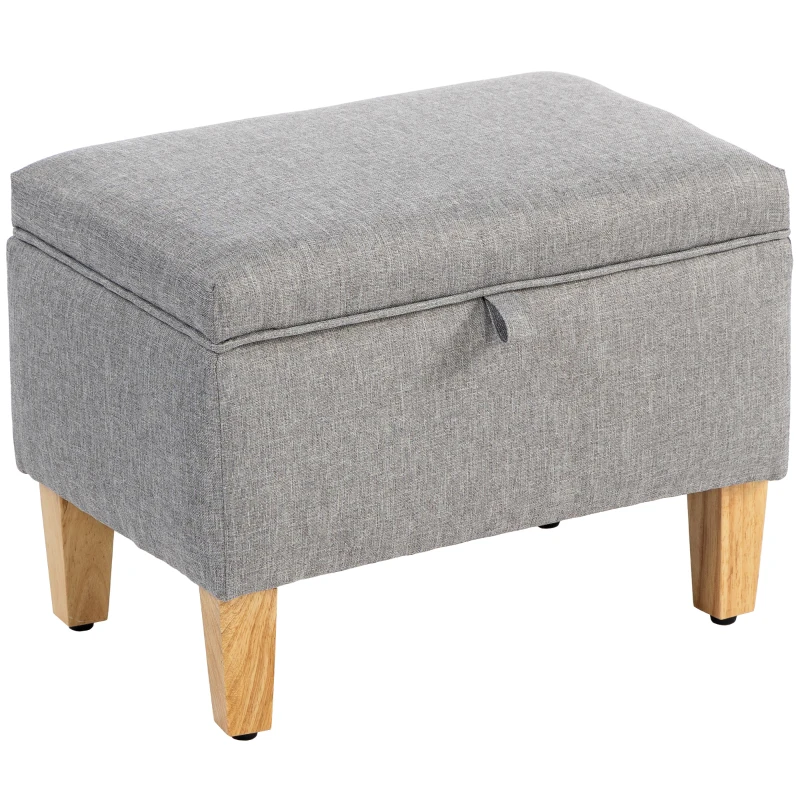 HOMCOM 16L Linen Storage Ottoman Padded Footstool with Rubberwood Legs for Storage Box, Bed End, Shoe Bench, Seating, Light Grey