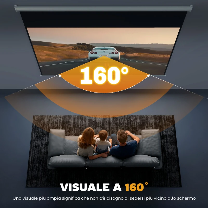 HOMCOM Telo per Proiettore 120" Rapporto 16:9, Fissaggio a Muro e Soffitto per Casa e Ufficio, Bianco