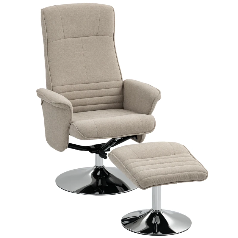 HOMCOM Swivel Recliner Chair with Footstool, Velvet Recliner Armchair with Ottoman, Steel Base, Upholstered Reclining Chair for Living Room, Bedroom, Office, Beige