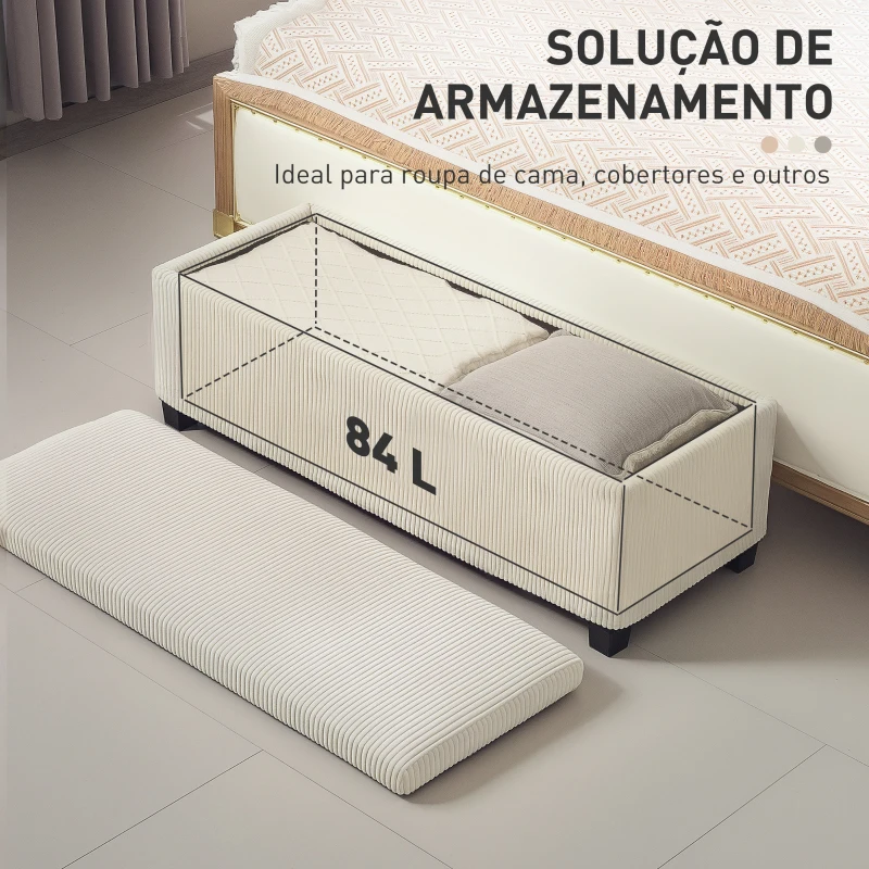 HOMCOM Banco de Arrumação Capacidade de 84 L Estofado em Veludo Banco Pé de Cama para Dormitório 112x42x40 cm Bege
