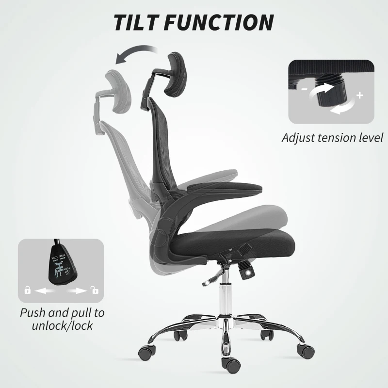 HOMCOM Mesh Back Office Chair, with Lumbar Support - Black