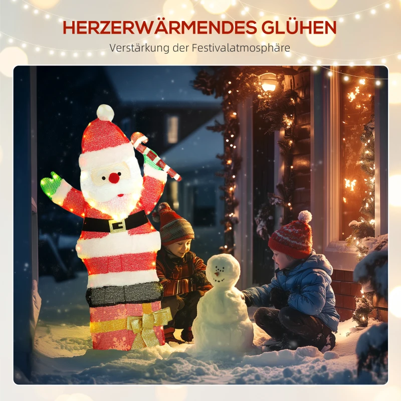 Outsunny 97er LED Weihnachtsdeko, Weihnachten Weihnachtsmann in warmweiß, Stahlrahmen Mehrfarbig