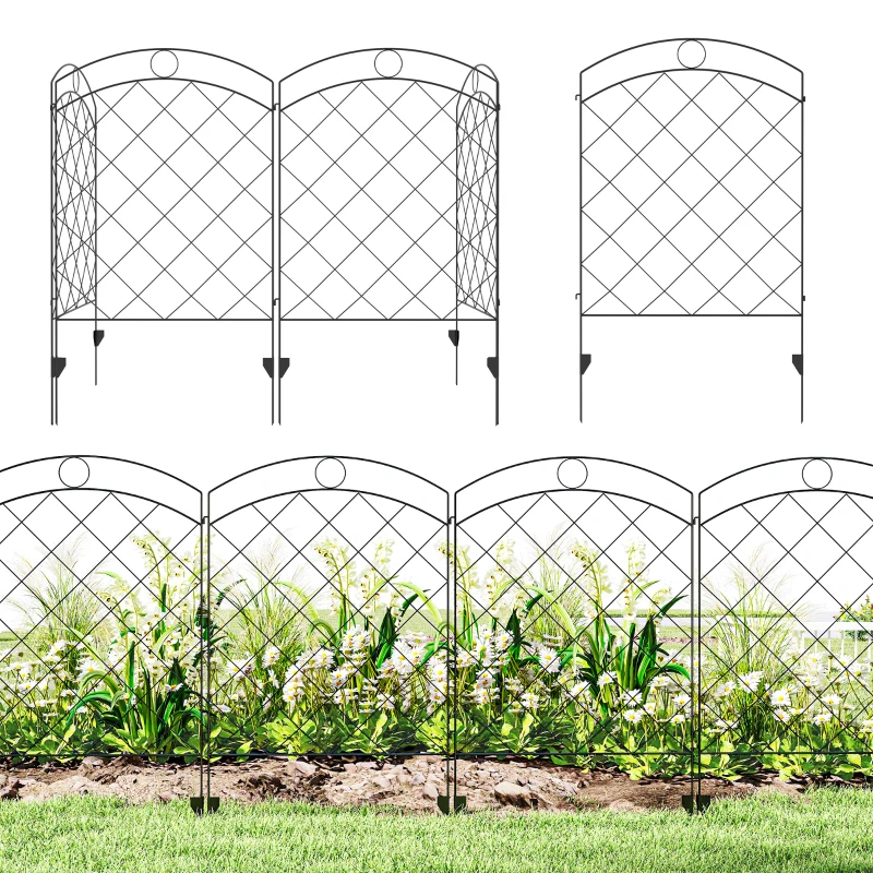 Outsunny Steel Decorative Outdoor Picket Fence Panels Set of 4, Black