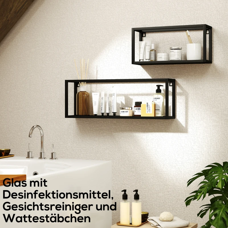 HOMCOM 2er-Set Wandregale, 15 kg Tragkraft, für Wandmontage, Stahl, Schwarz