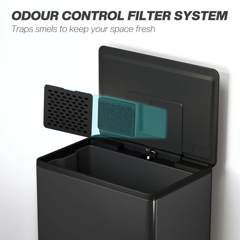 HOMCOM 45L Kitchen Bin, Pedal Bin with Soft-Close and Stay-Open Lid, Removable Inner Bucket, Odor Control for Kitchen, Office