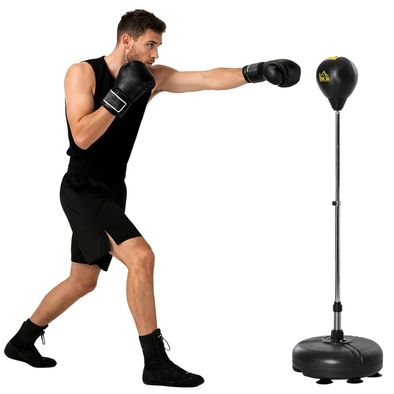 HOMCOM Punching Bag with Stand, 133-151cm Adjustable Height, for Teens, Gold Tone/Black
