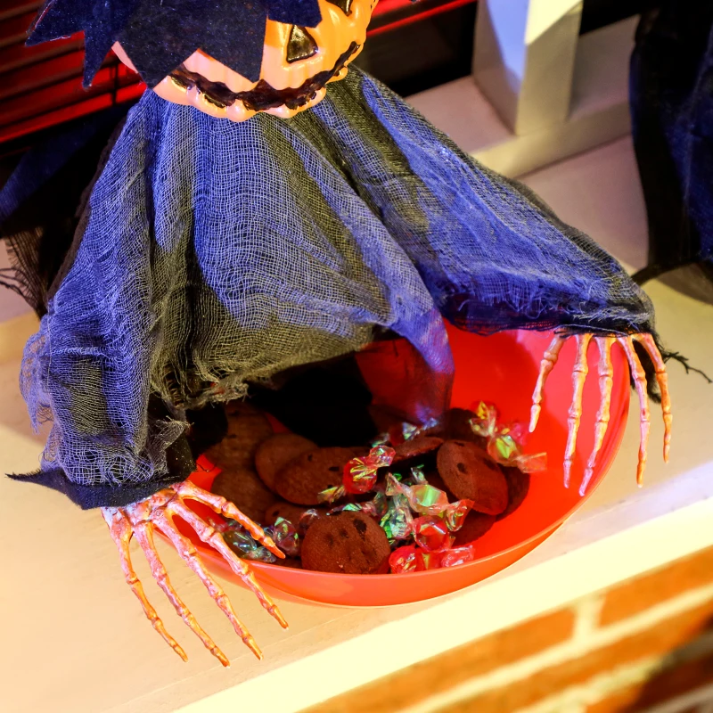 Outsunny 2pcs Animated Halloween Skull Bowl, Skeleton Ghost Skull Candy Dish with LED Eyes, Moving Body and Creepy Sound for Party Decoration, Festival Haunted Houses