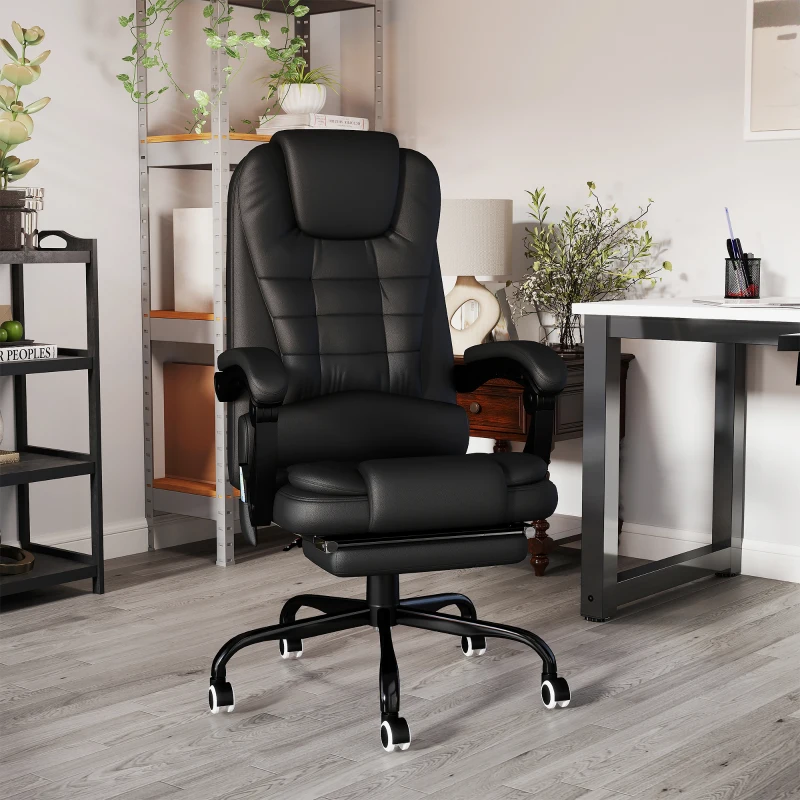 Vinsetto Schreibtischstuhl mit 7 Massagepunkten, höhenverstellbarer Drehstuhl mit integrierter Fußstütze, 67 x 79 x 111-121 cm